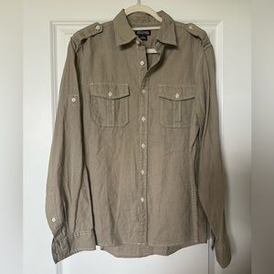 Michael Kors Mens Casual Button Up Shirt Long Sleeves Flap Pockets Beige Size M